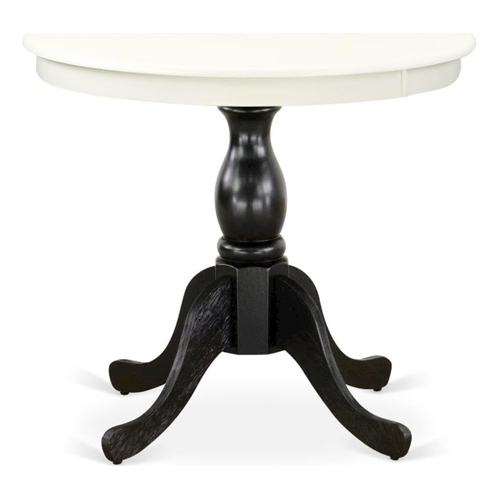 East West Furniture Modern Dining Table - Linen White Table Top and Black Pedestal Leg Finish. Picture 1