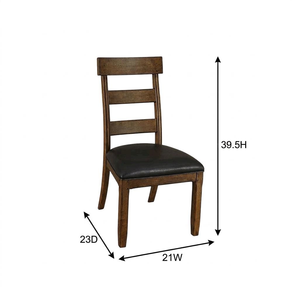 Distressed Mango Side Chair with Upholstered Faux Leather Seat, Warm Pecan. Picture 6