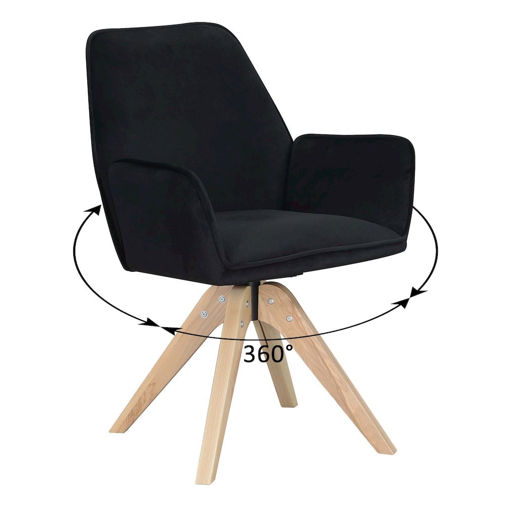 Take a Seat Miranda Swivel Accent Chair, Velvet Black/Natural Wood. Picture 6