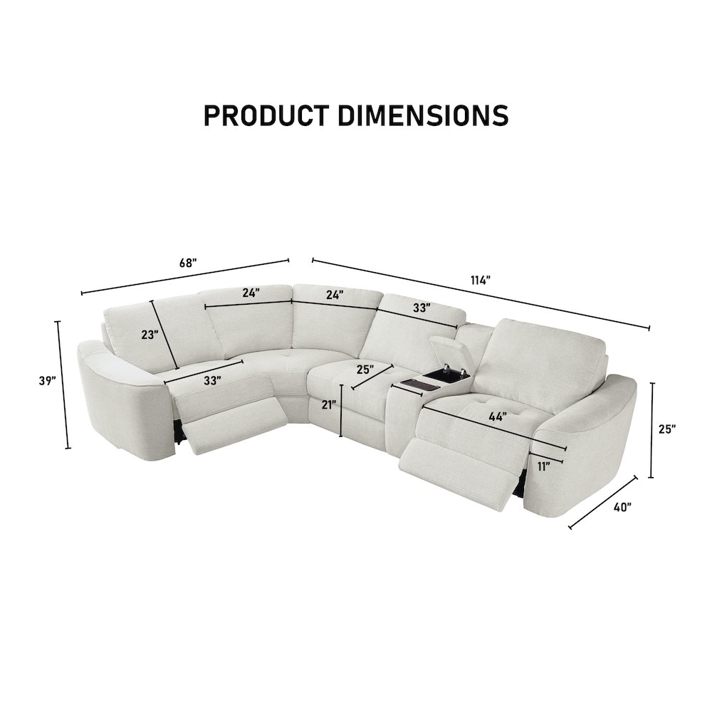 Devine Power Reclining 5-Piece Sectional Sofa With Storage & Wireless Charging. Picture 2