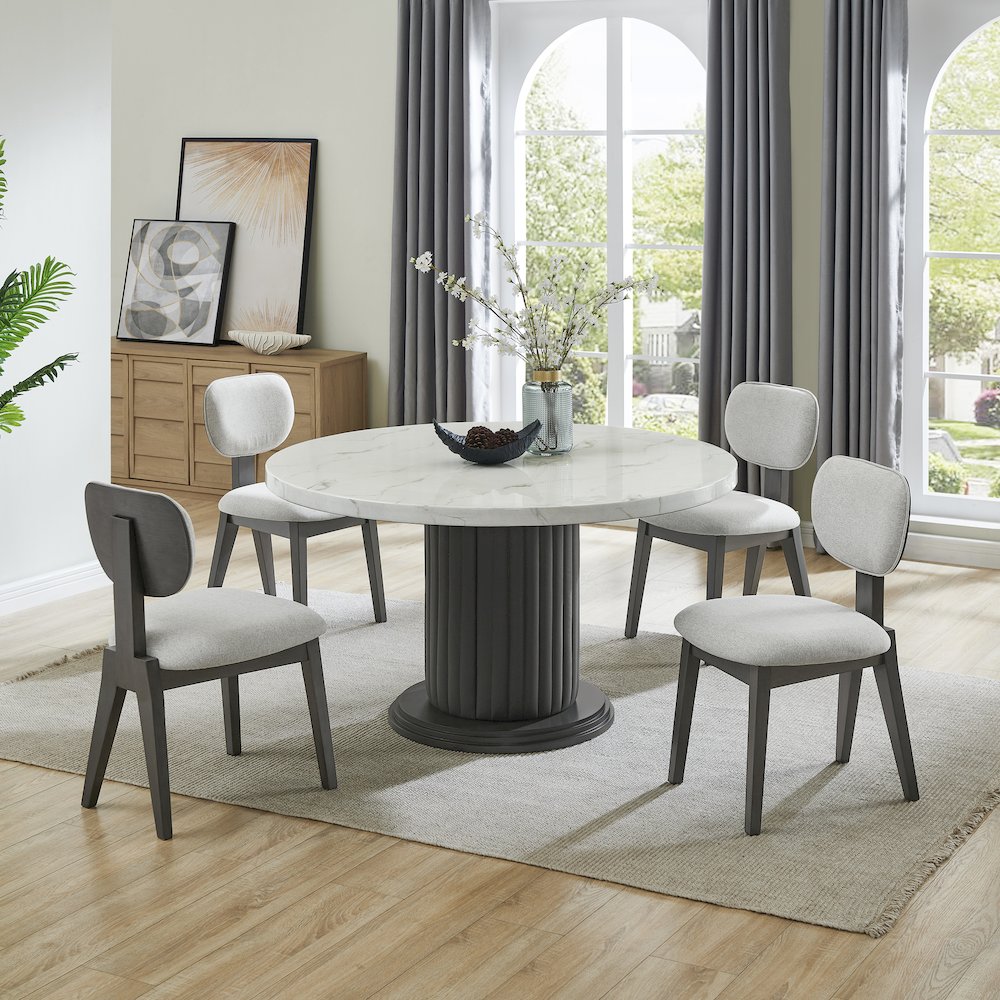 Valencia 5-Piece 54" Round White Faux Marble Dining Set. Picture 3