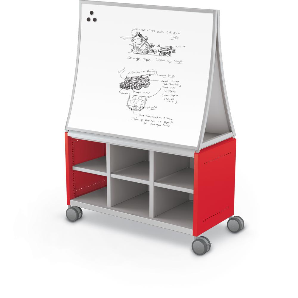 Compass Cabinet - Maxi H1 -Cubbies / Casters / Ogee Board - Red. Picture 1