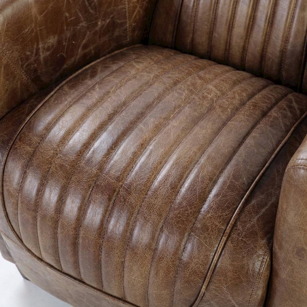 Industrial Armchair with Retro Brown Leather & Aluminum Frame. Picture 5