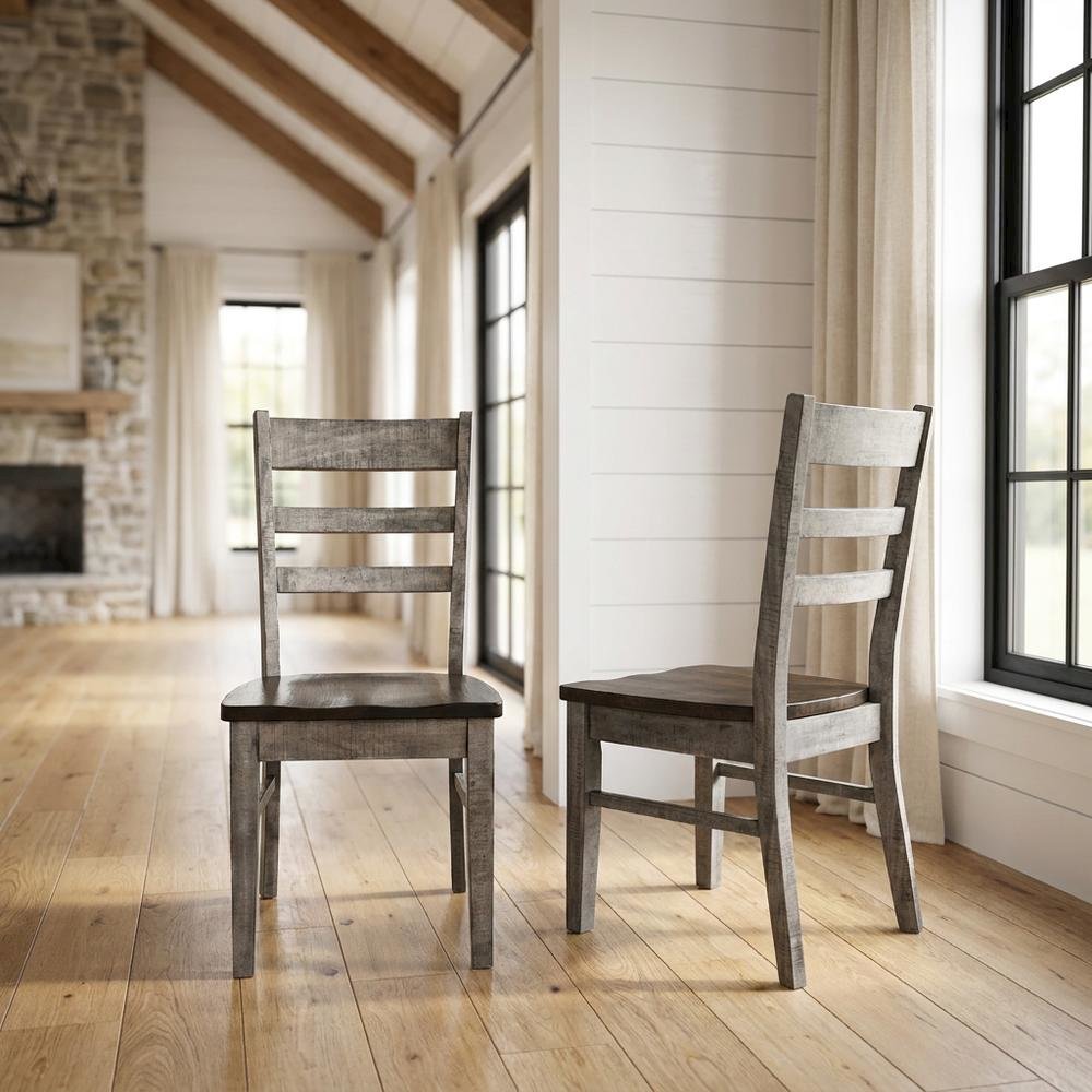 Dark Brown Ladderback Dining Chairs with Wooden Seats, Set of 2. Picture 3
