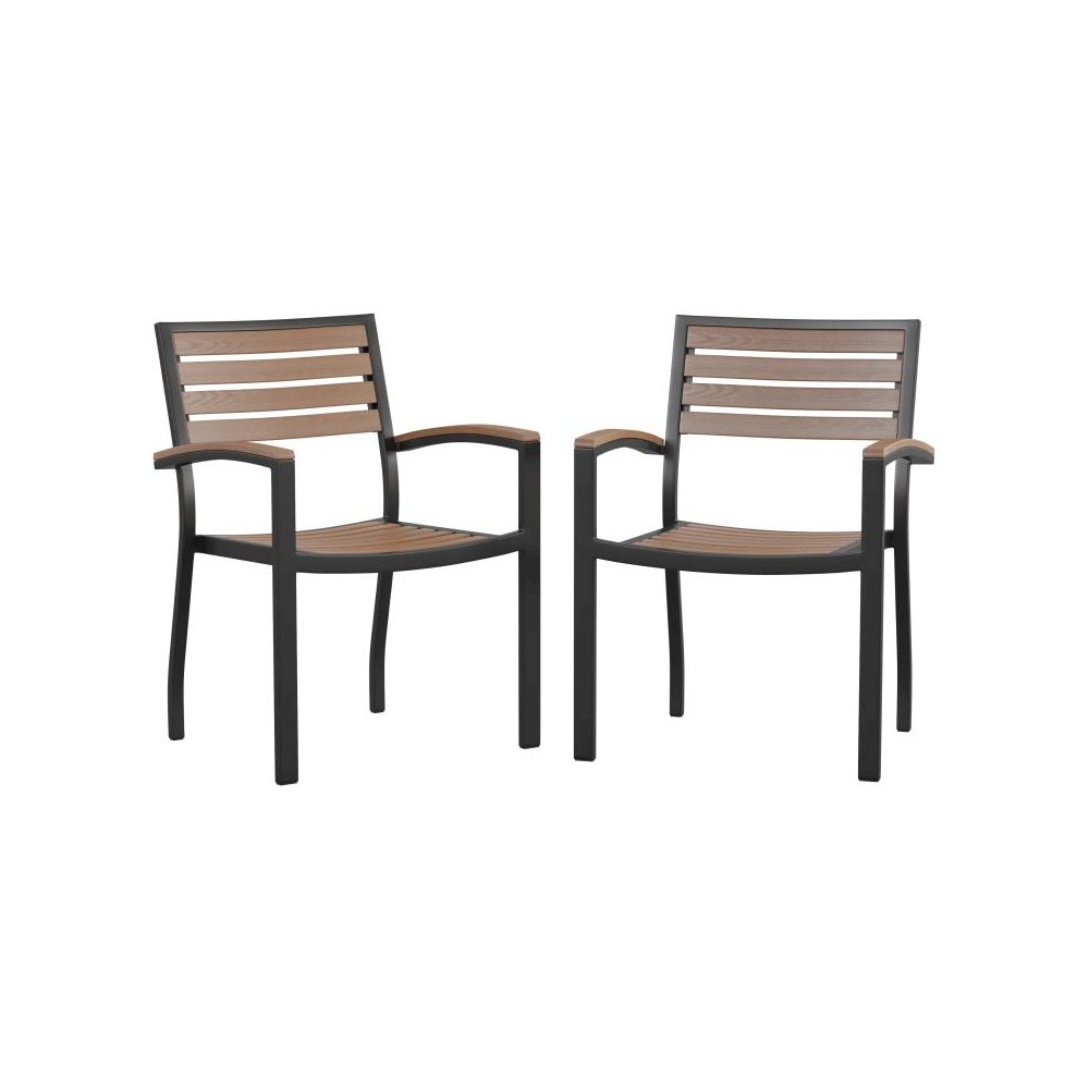 Black Aluminum Patio Chair with Synthetic Teak Slats - Set of 2. Picture 1