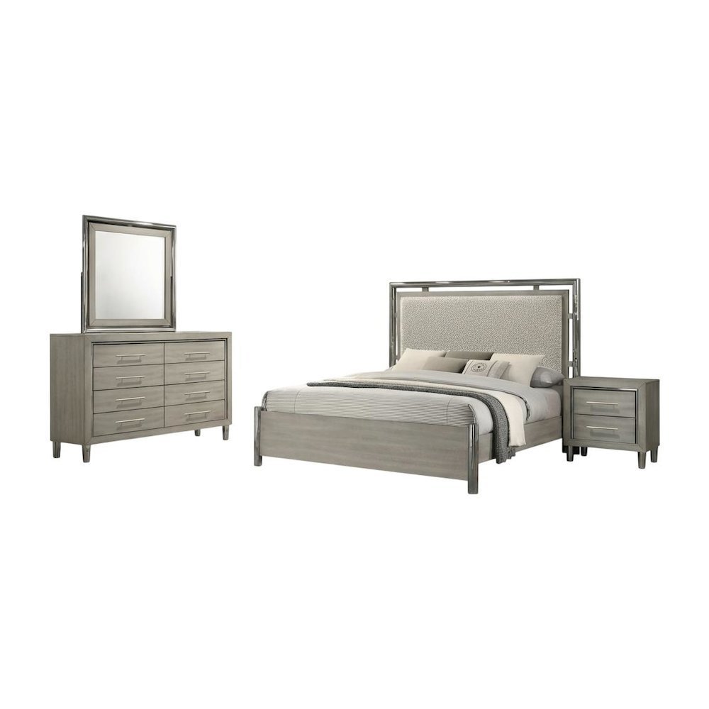 New Classic Furniture Lennox 4Pc Wood Queen Bedroom Set w Nightstand in Gray. Picture 1