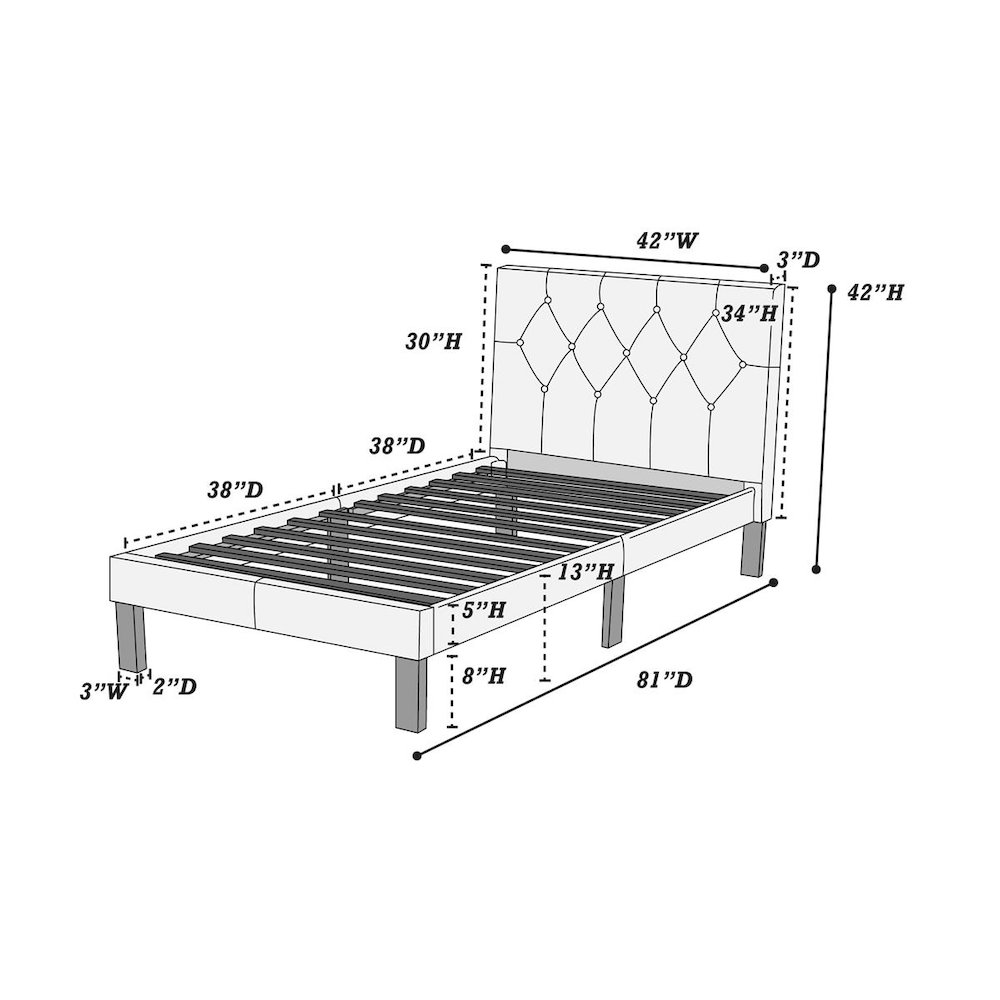 Twin Upholstered Bed Frame with Slats in Pink Faux Leather. Picture 3