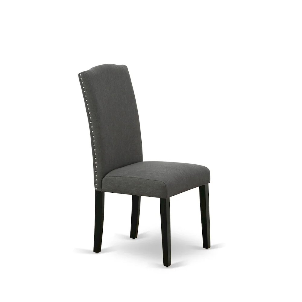 7 Piece Modern Dining Table Set Consist of a Rectangle Wooden Table and 6 Dark Gotham Linen Fabric Upholstered Chairs, Black. Picture 7