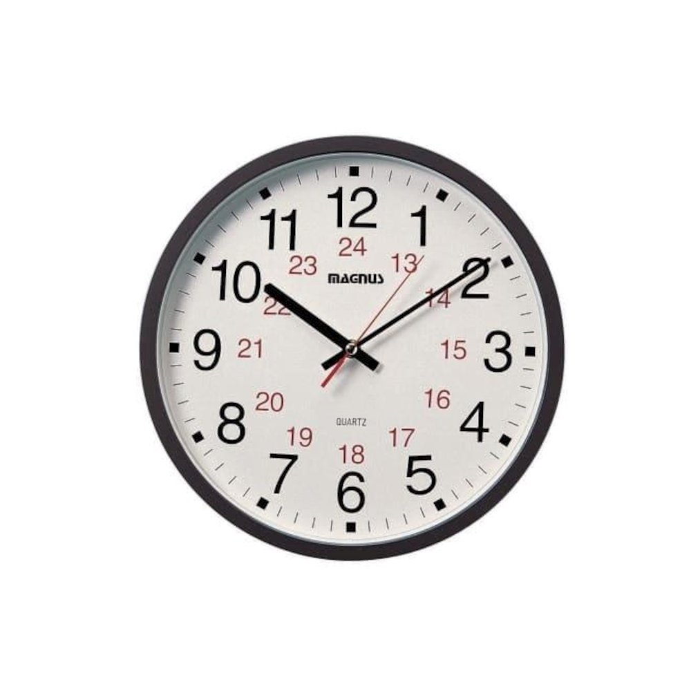 12/24 Hour Clock, Black, Sweep Style Second Hand, Glass Face (22502-BK). Picture 1