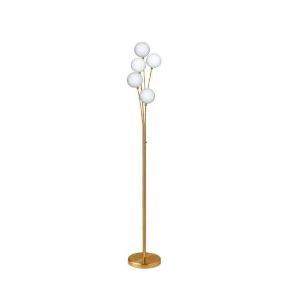 5LT Incandescent Floor Lamp, Aged Brass,WH Glass. Picture 1