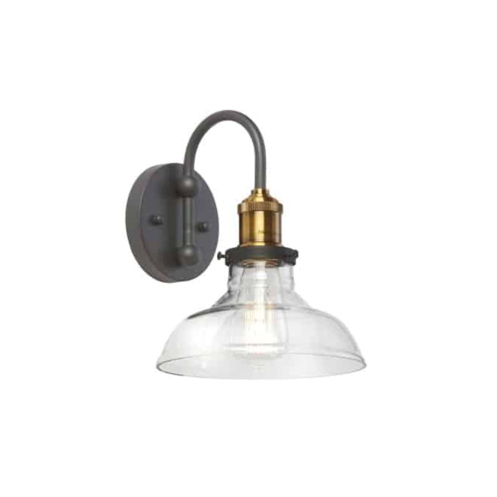 1LT Wall Sconce, Black/Antique Brass. Picture 1