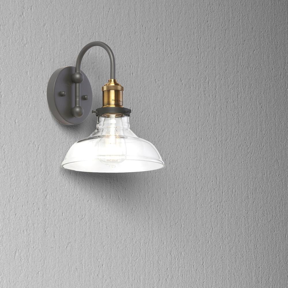 1LT Wall Sconce, Black/Antique Brass. Picture 2