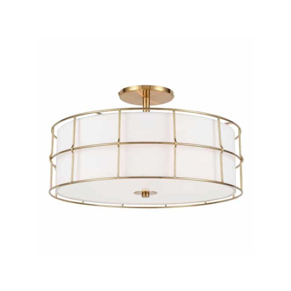 3LT Semi-Flush Mount, AGB,WH shade. Picture 1