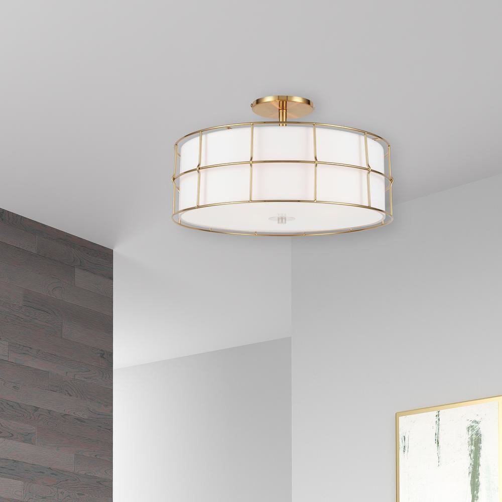 3LT Semi-Flush Mount, AGB,WH shade. Picture 2