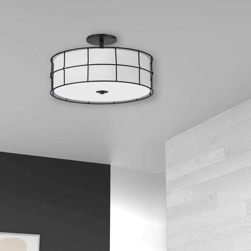 3LT Semi-Flush Mount, MB,WH shade. Picture 2