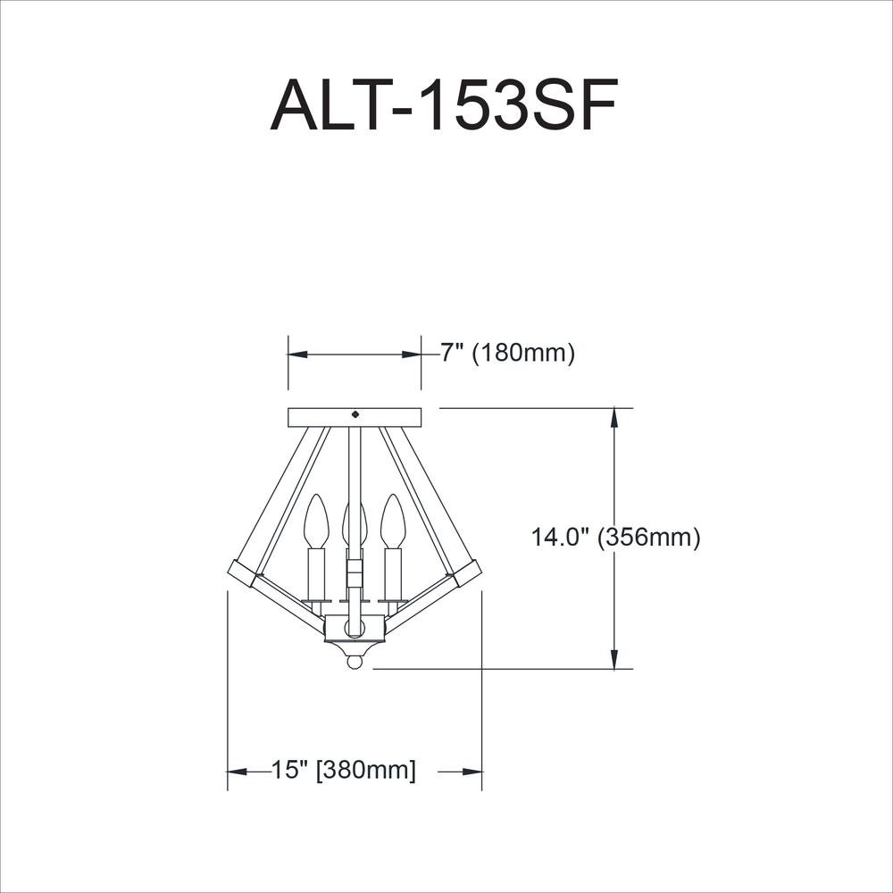 3LT Semi-Flush Mount,  MB, Clear Acrylic. Picture 3