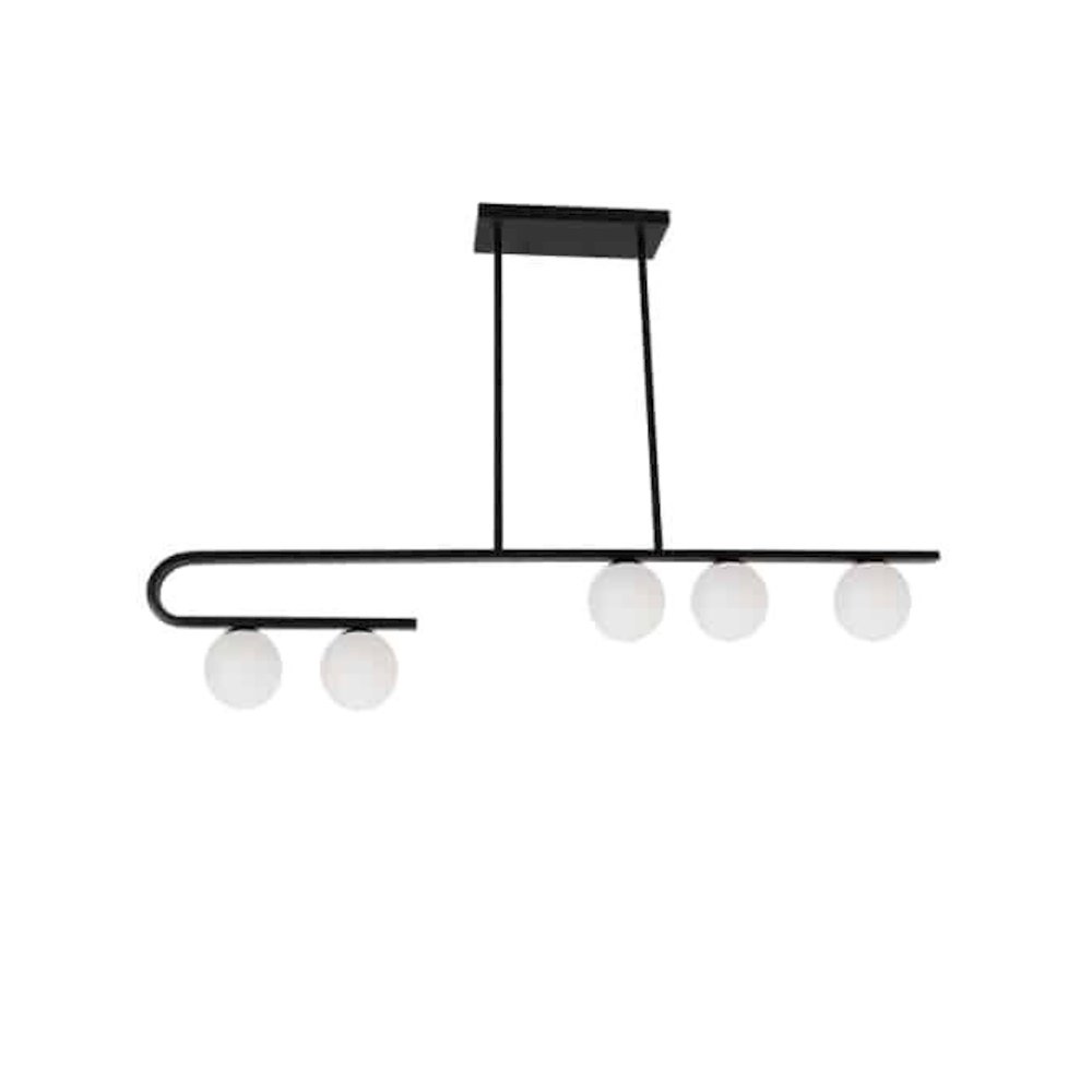 5LT Horiz Pendant, MB, WH Glass. Picture 1