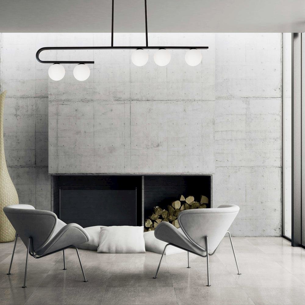 5LT Horiz Pendant, MB, WH Glass. Picture 2
