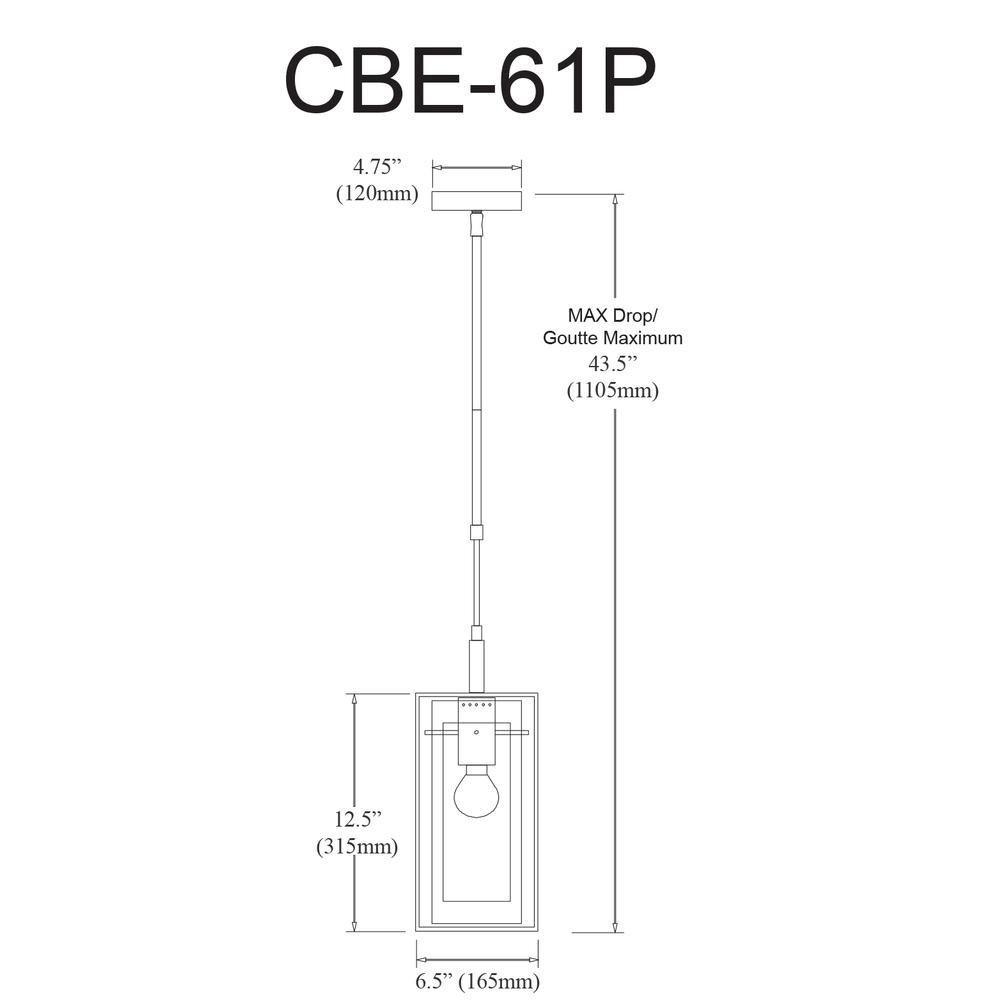 1LT Pendant, Rectangular Metal Frame,Frosted Gls. Picture 3