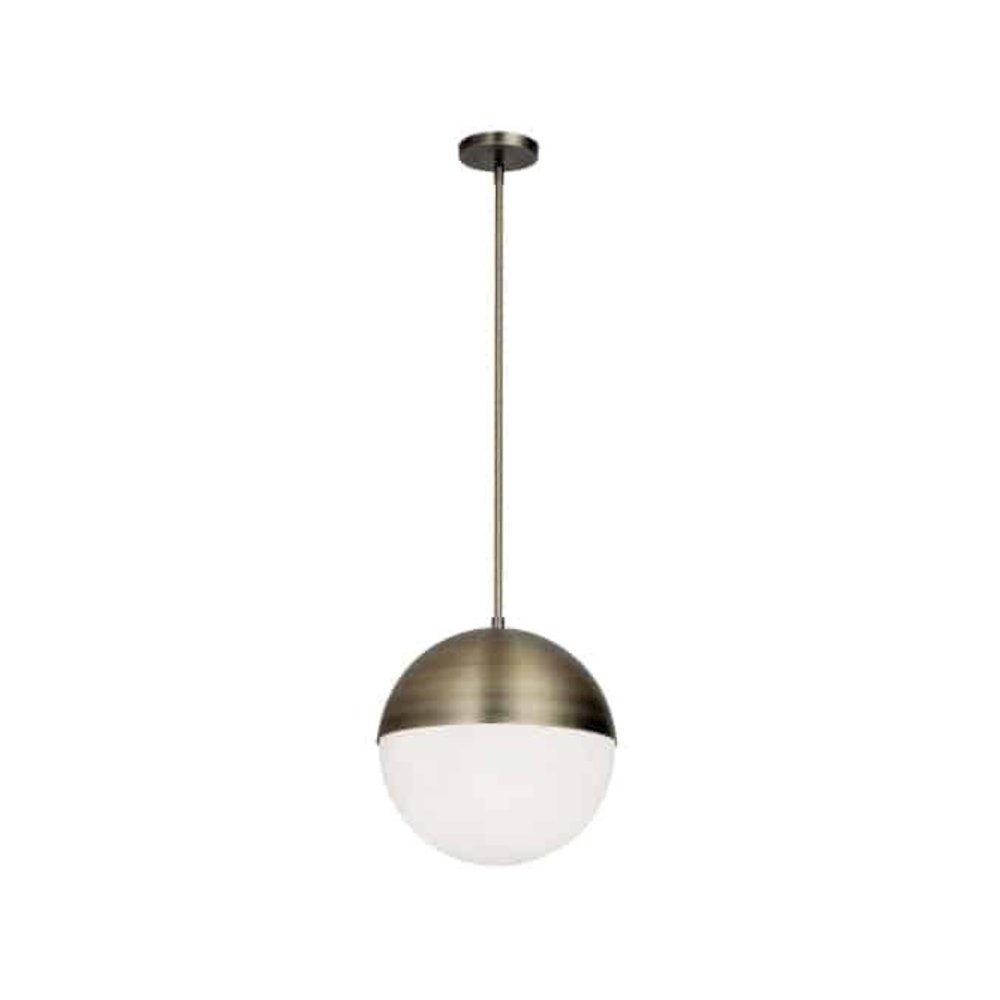 3LT Halogen Pendant, AB, WH Opal Glass. Picture 1