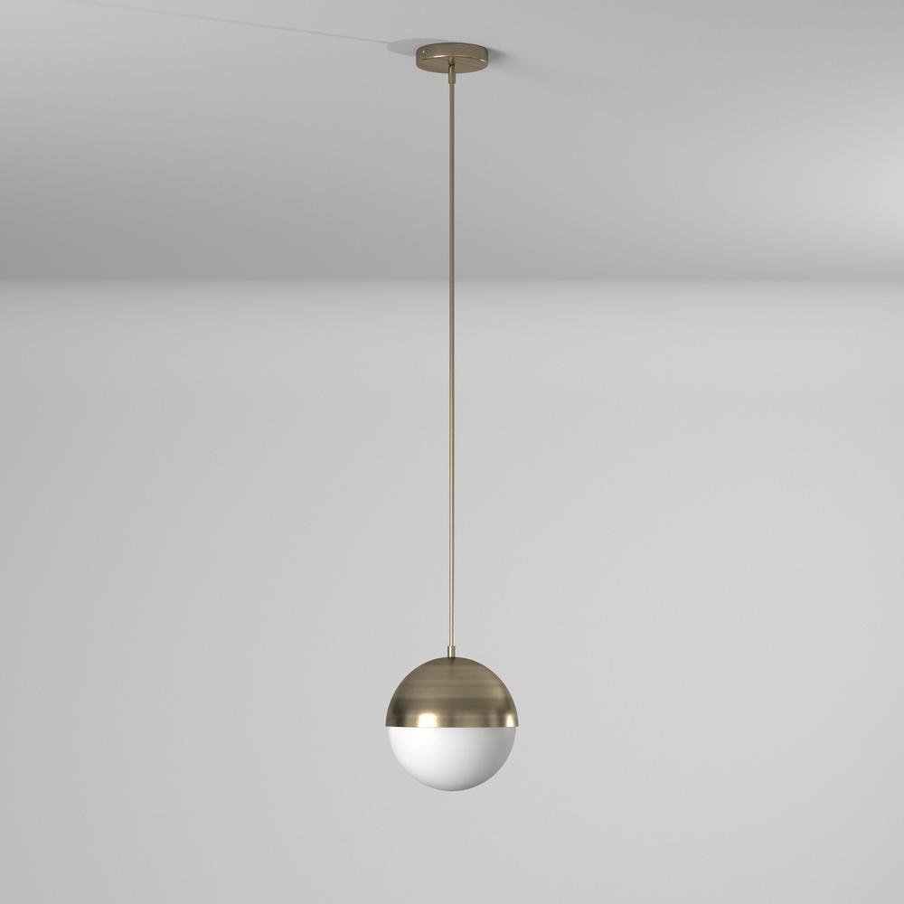 1LT Halogen Pendant, AB, WH Opal Glass. Picture 4