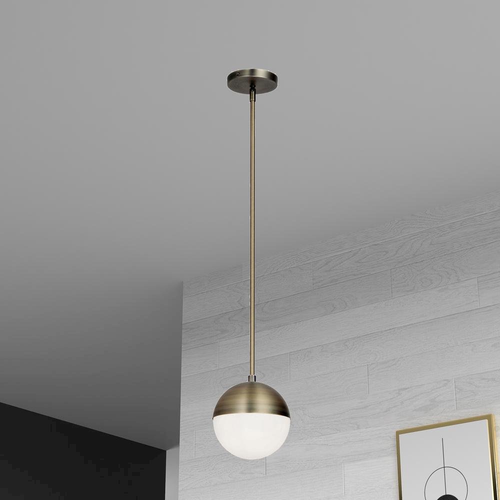 1LT Halogen Pendant, AB, WH Opal Glass. Picture 2