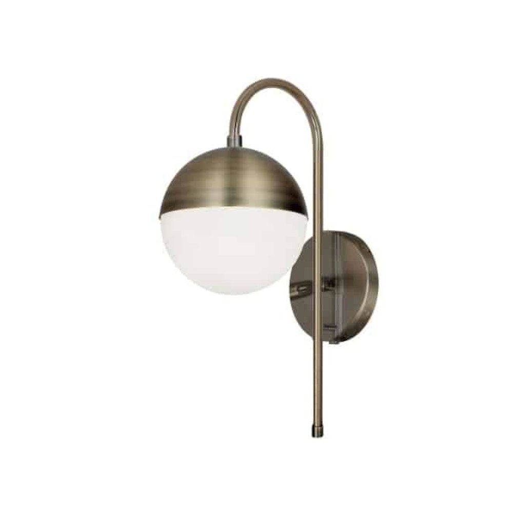 1LT Halogen Sconce AB, WH Opal Glass HW + Plug. Picture 1