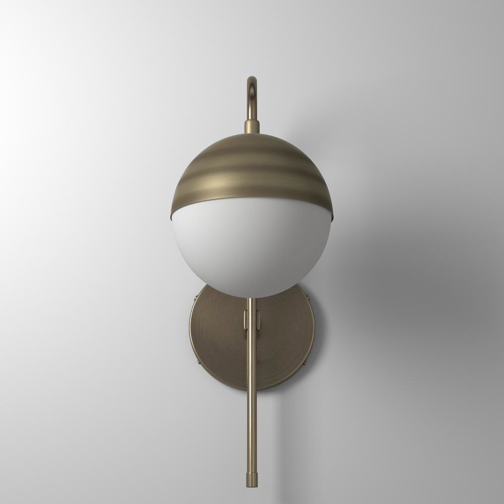 1LT Halogen Sconce AB, WH Opal Glass HW + Plug. Picture 6