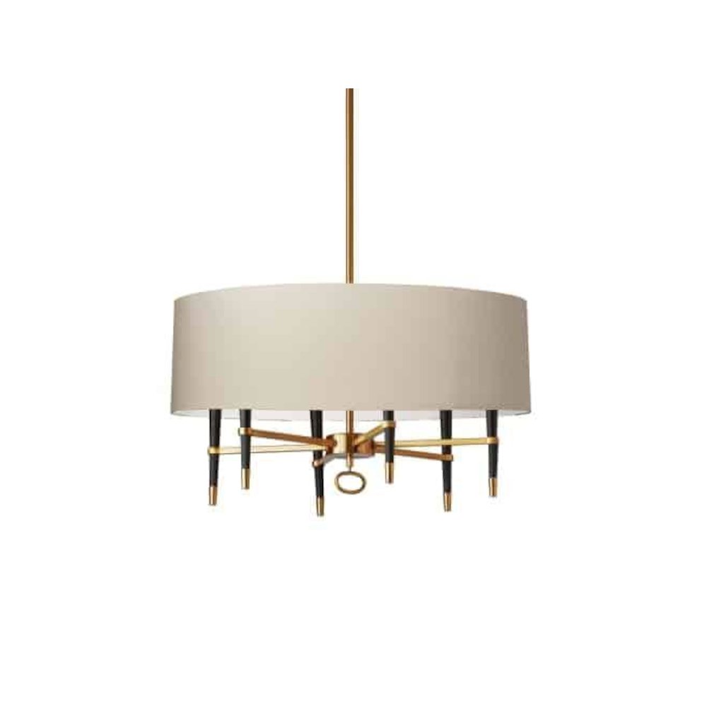 6LT Incandescent Chandelier, VB, Cream Shade. Picture 1