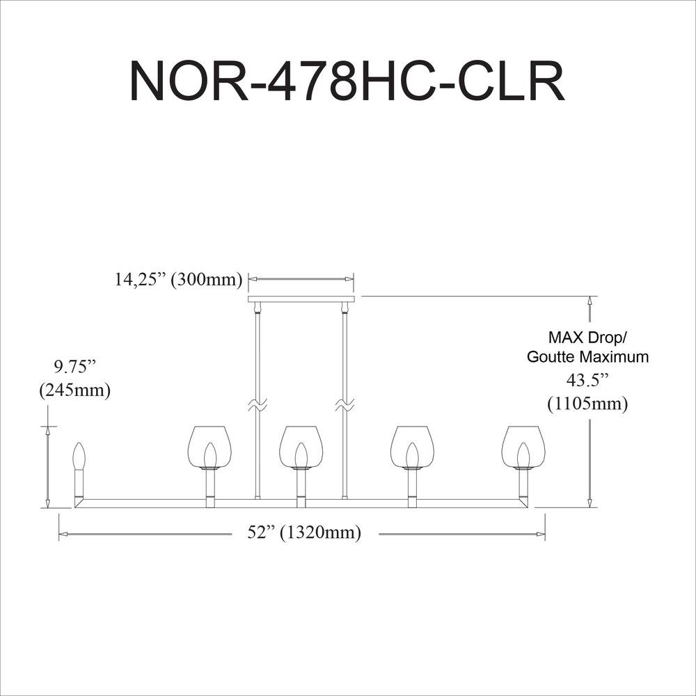 8LT Horiz Chandelier,  MB, CLR Glas. Picture 3
