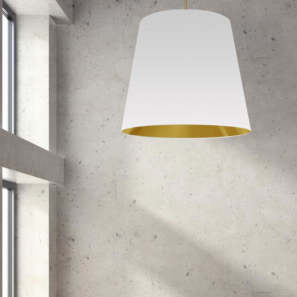 1LT Oversized Drum Pendant X-Large, WH/GLD Shade. Picture 2