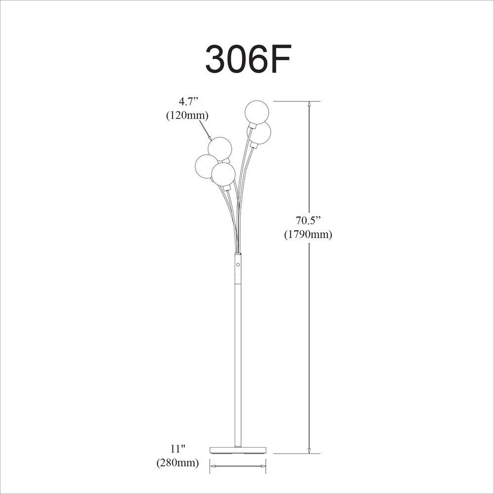 5LT Incandescent Floor Lamp, Black,Smoked Glass. Picture 2