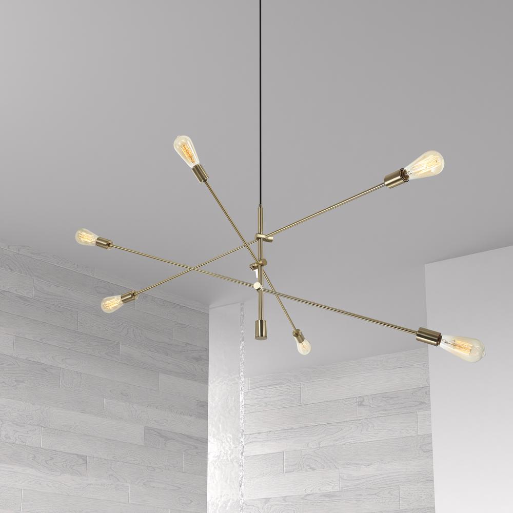 6LT Incandescent Adjustable Pendant, Aged Brass. Picture 1