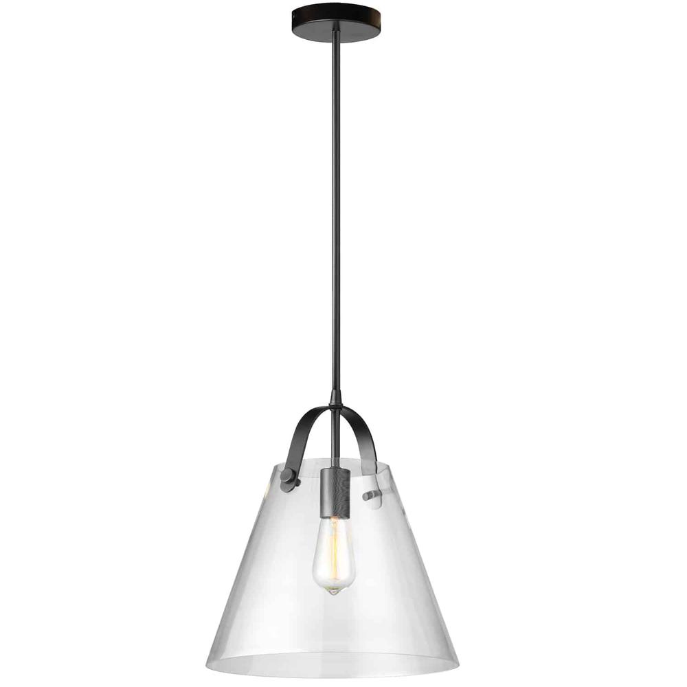 1LT Incandescent Pendant, Black, Clear Glass. Picture 1