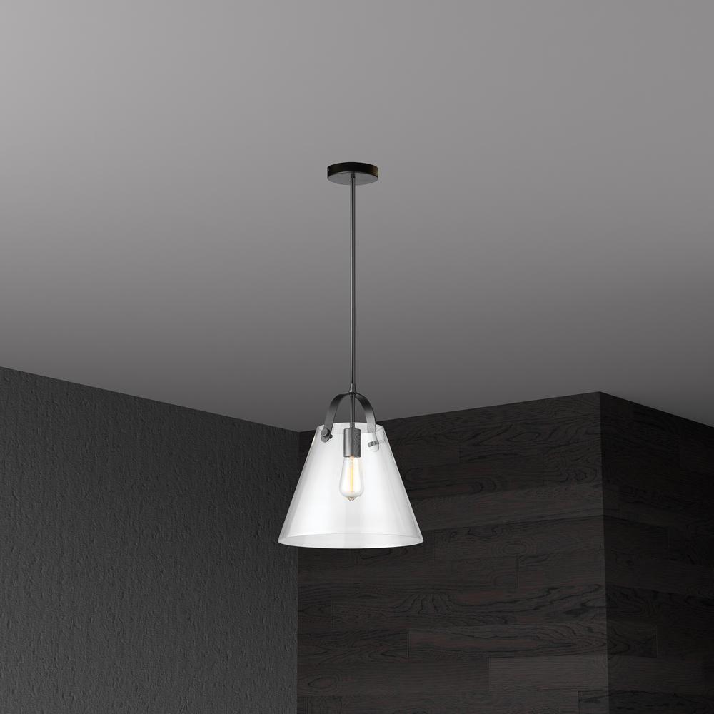 1LT Incandescent Pendant, Black, Clear Glass. Picture 2