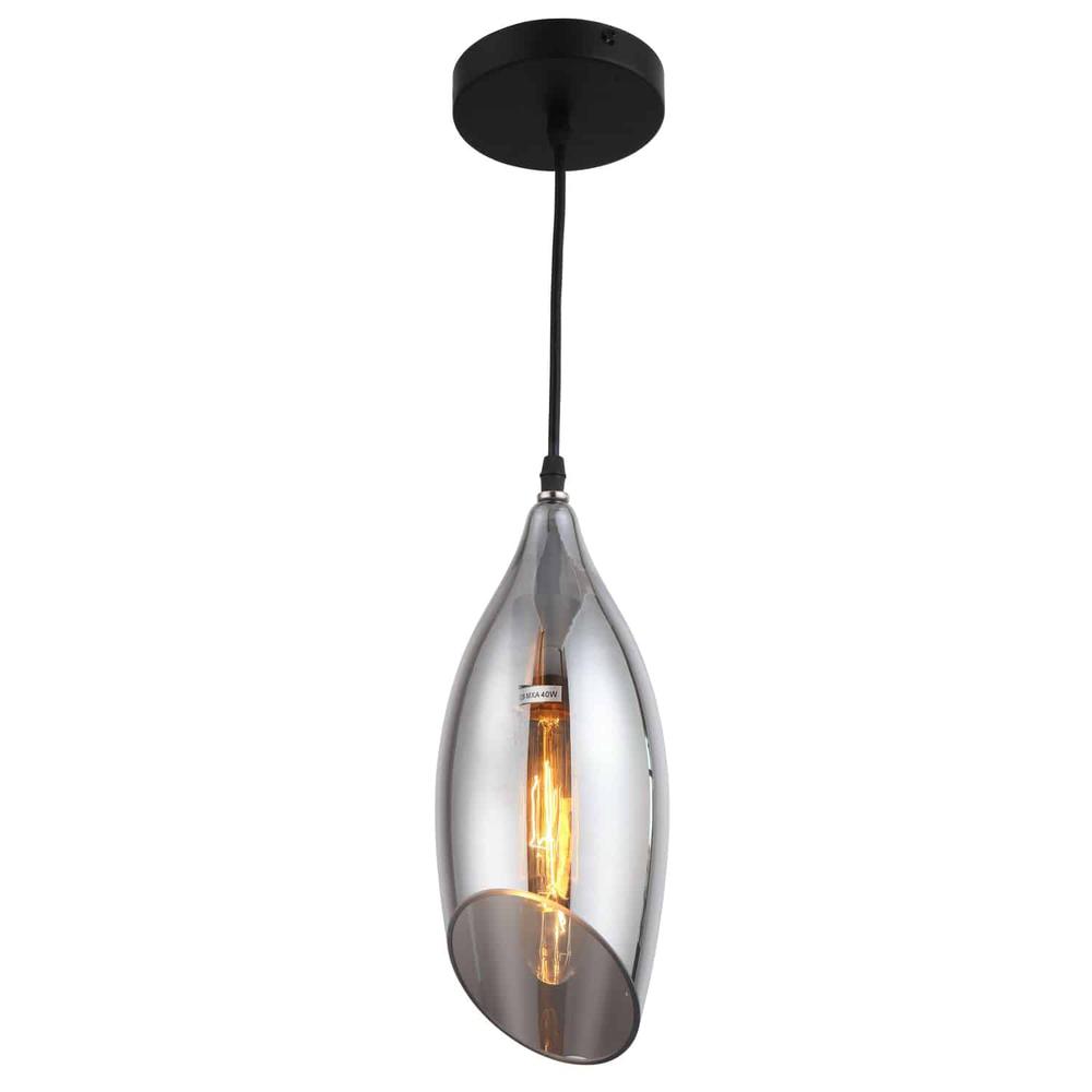 1LT Incandescent Pendant, Blk Finish,Smoke Glass. Picture 1