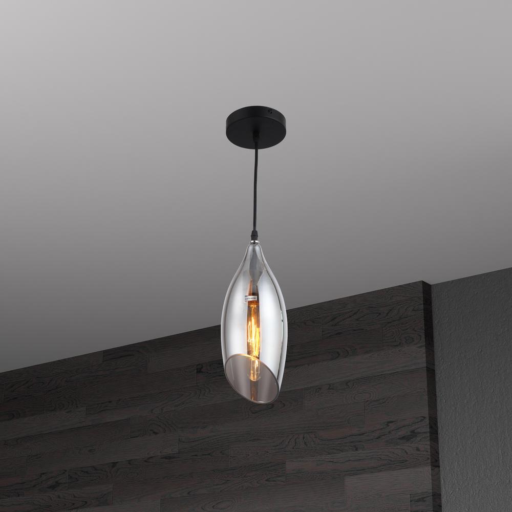1LT Incandescent Pendant, Blk Finish,Smoke Glass. Picture 2