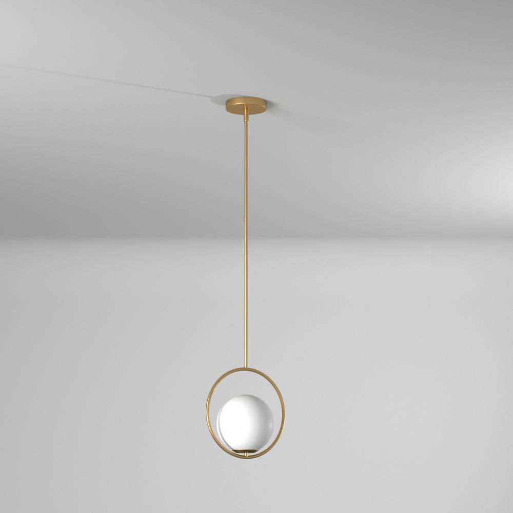 1LT Halogen Pendant AB Finish, White Glass. Picture 5