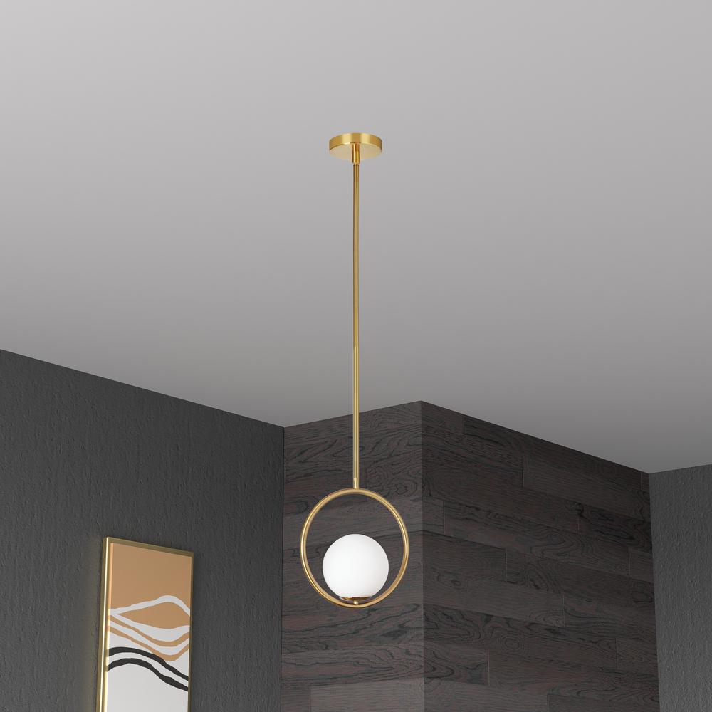 1LT Halogen Pendant AB Finish, White Glass. Picture 2
