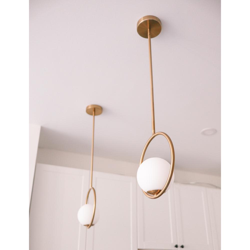 1LT Halogen Pendant AB Finish, White Glass. Picture 8