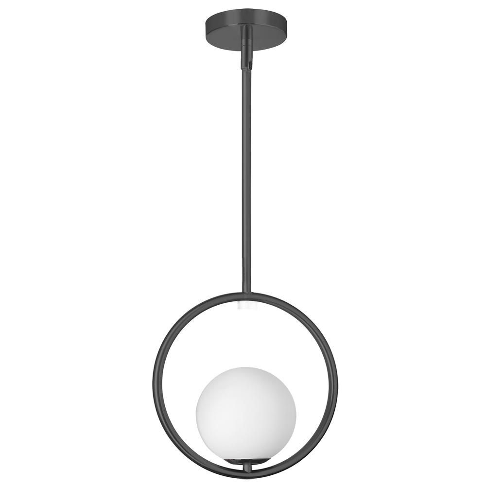 1LT Halogen Pendant Matte Black, WH Opal Glass. Picture 1