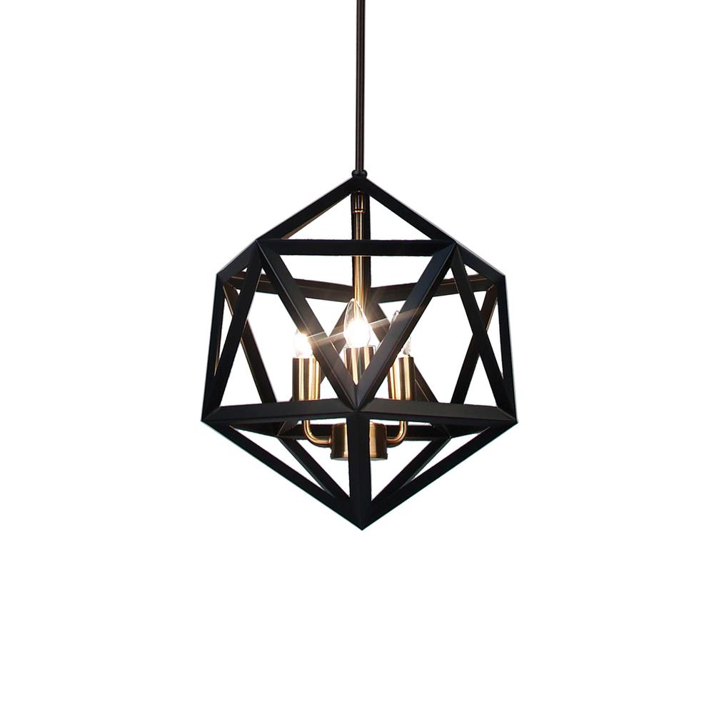 3LT Incandescent Chandelier, BLK/AB. Picture 1