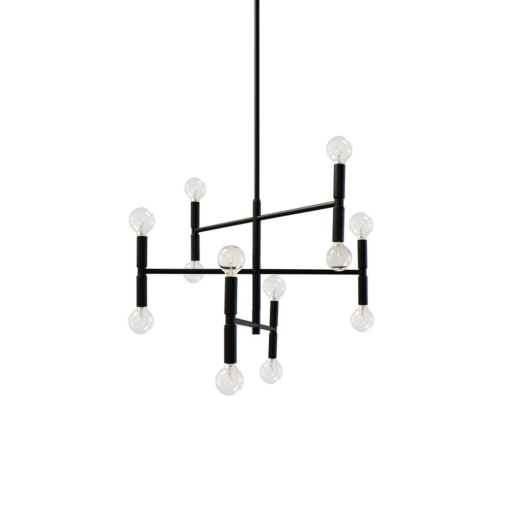 12LT Incandescent Chandelier, Matte Black. Picture 1