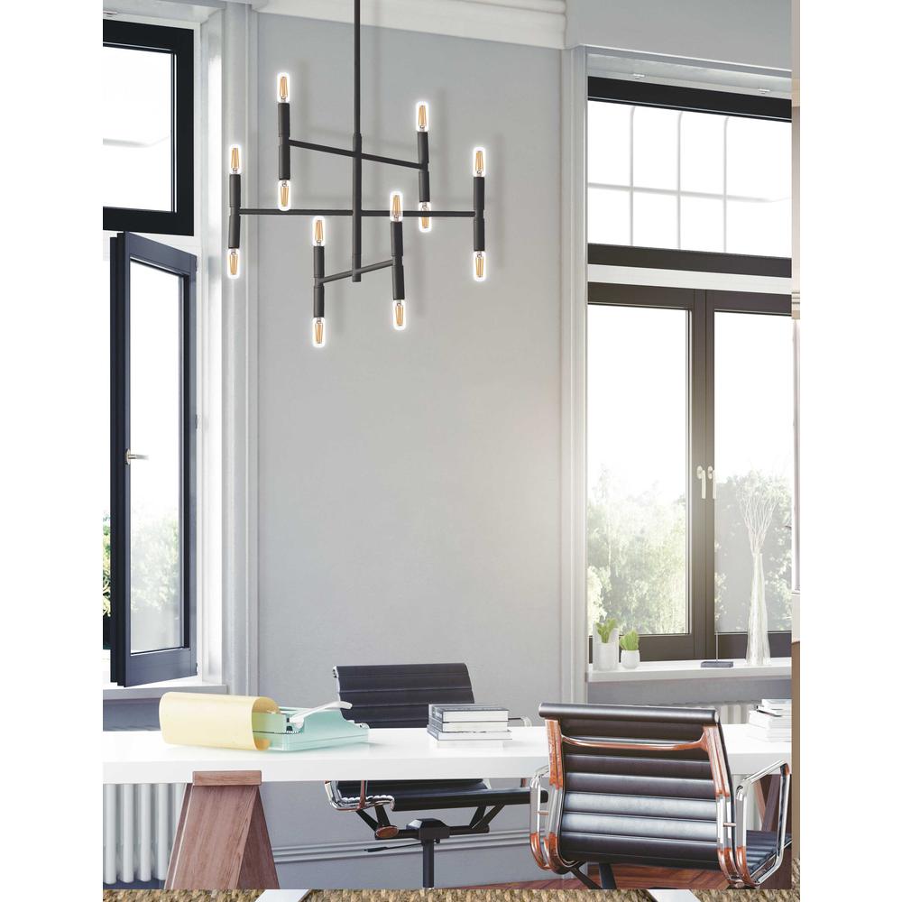12LT Incandescent Chandelier, Matte Black. Picture 2