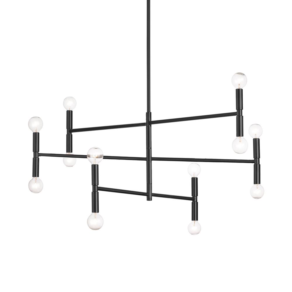 12LT Incandescent Chandelier, Matte Black Finish. Picture 1