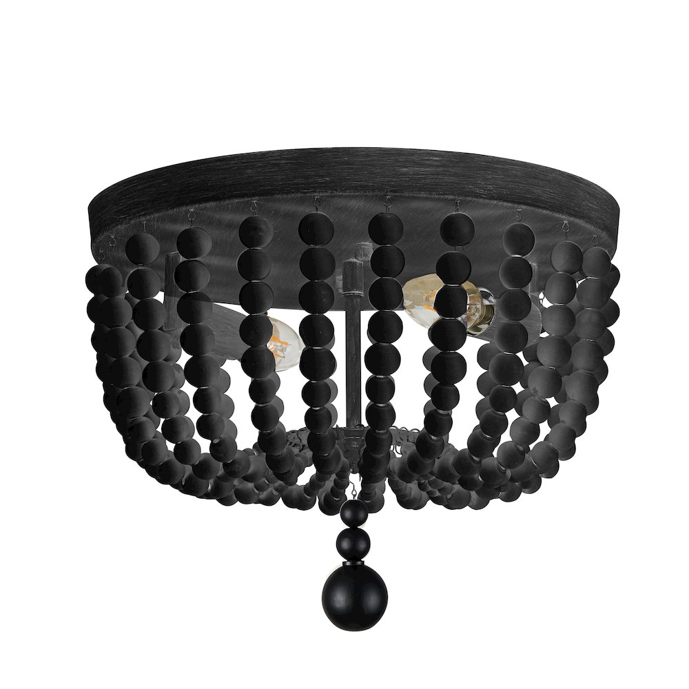 2 Light Matte Black Beaded Flush Mount. Picture 1