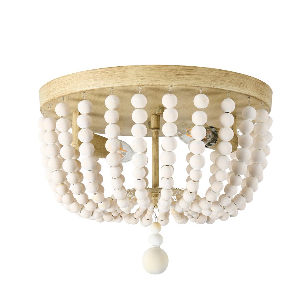 2 Light Vintage White Beaded Flush Mount. Picture 1