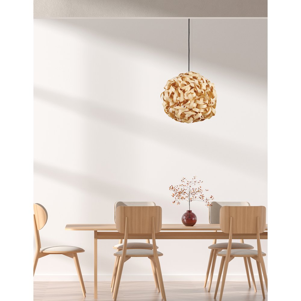 1 Light Incandescent Bamboo Pendant Matte Black. Picture 3