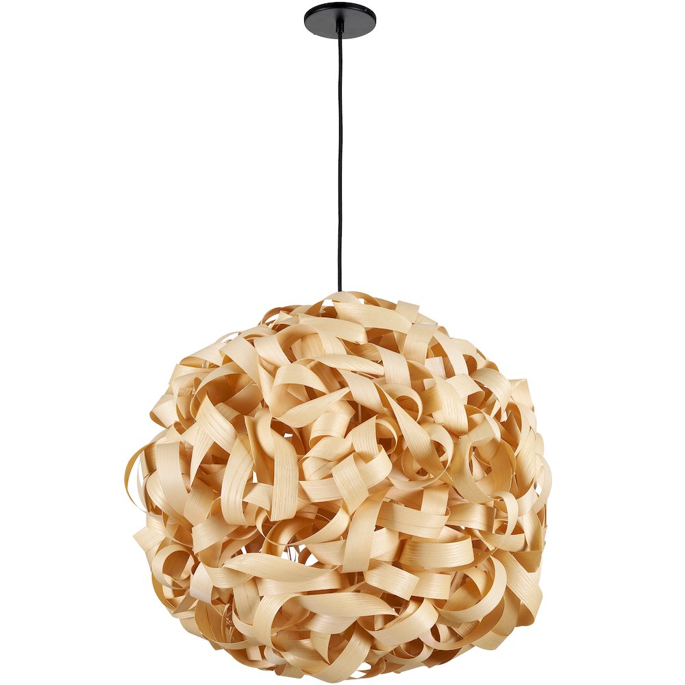1 Light Incandescent Bamboo Pendant Matte Black. Picture 1