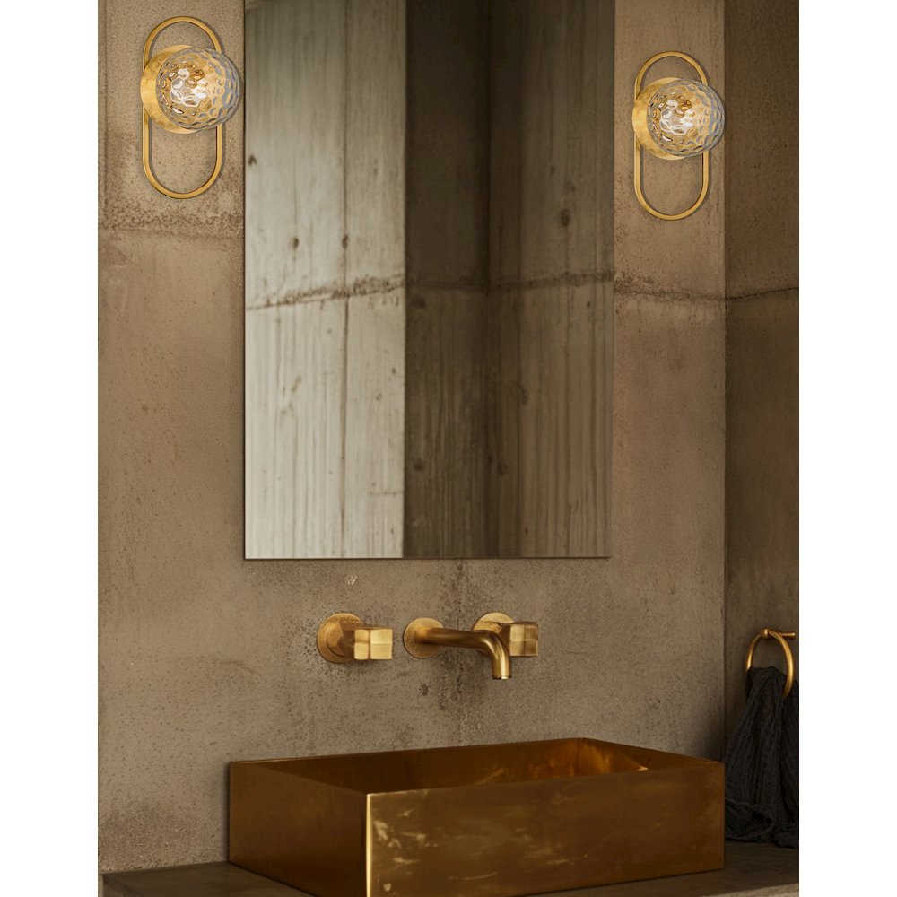 1 Light Aged Brass Wall Sconce w/ Clear Hammered Glass. Picture 2